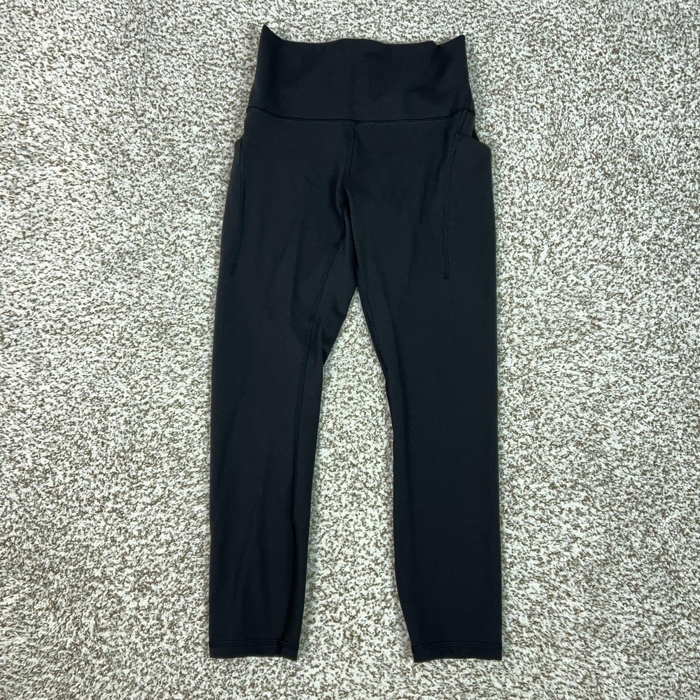 Lululemon Pants Women 6 Black High Rise Ankle Leggings Pockets Yoga Wunder Train